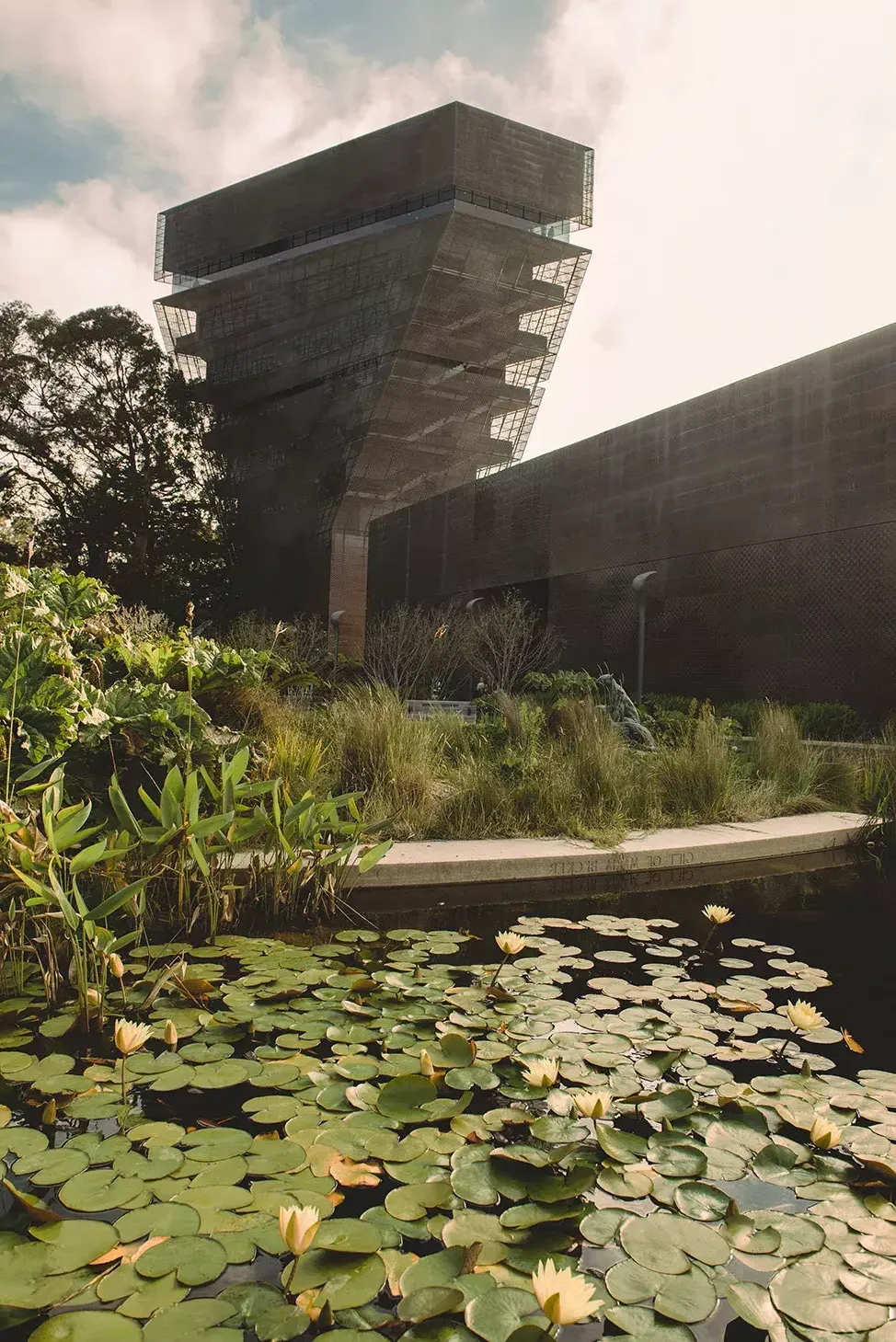 Outside the de Young Museum and pond